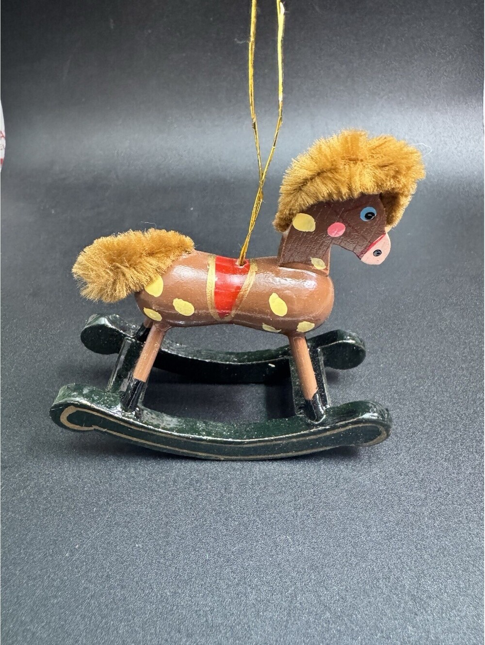 VINTAGE WOODEN ROCKING HORSE 3.5” FIGURE UNBRANDED